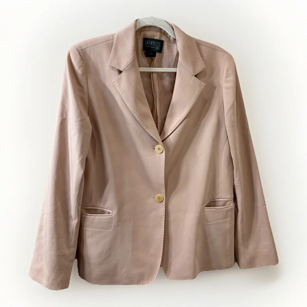 Lafayette 148 New York Career Long Sleeve Pale Pink Quiet Luxury Wool Blazer 8